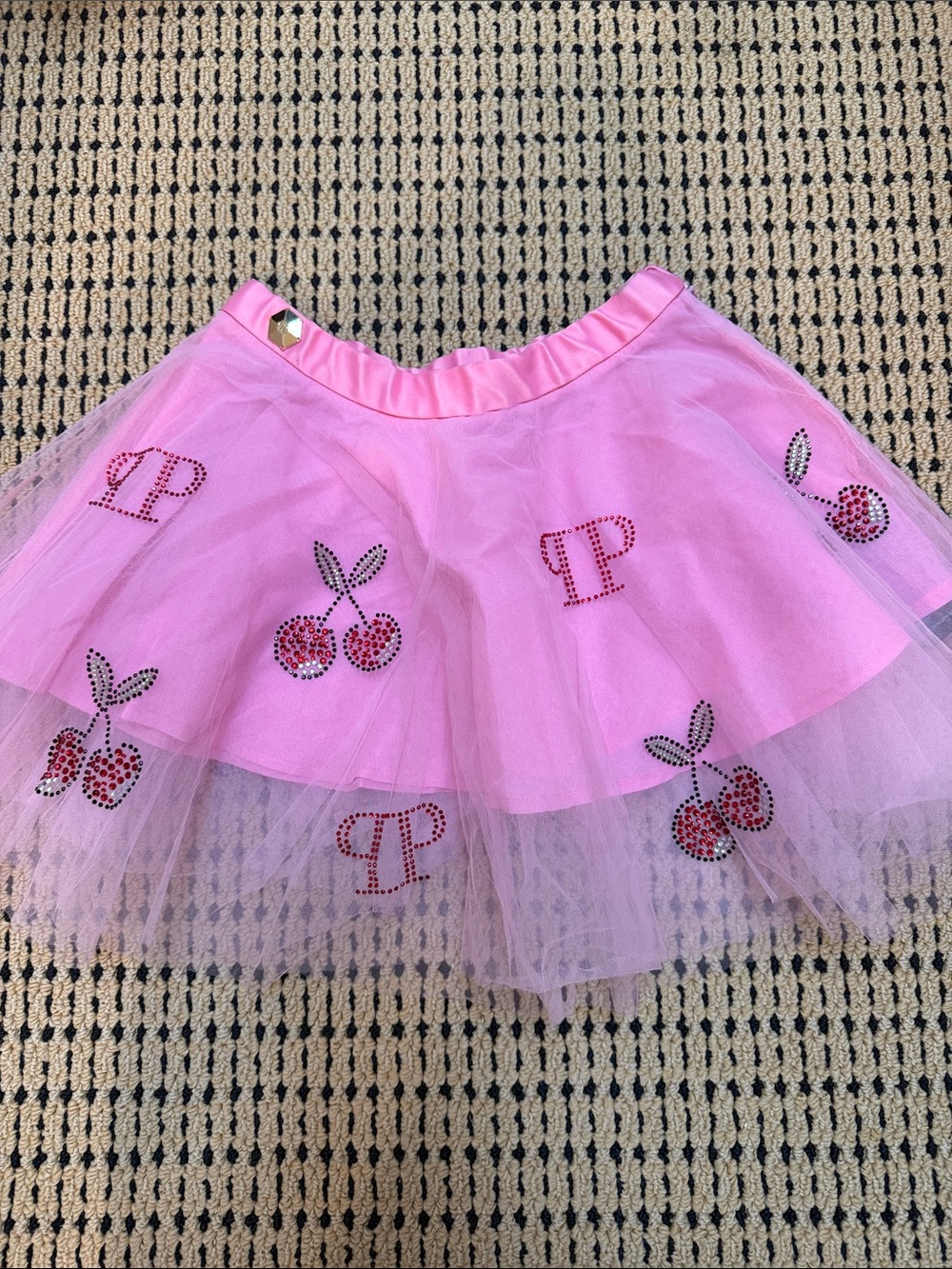 Philip Plein 6 Pink Tulle Skirt with Cherry Embellishments
